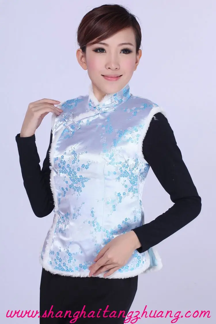 Women's Red Chinoiserie Waistcoat Vest with Black Long Sleeve — feature 9