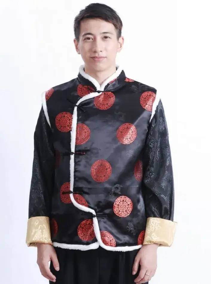 Men's Ethnic Quilted Waistcoat Vest Red Brown Gold Embroidered - Image 7
