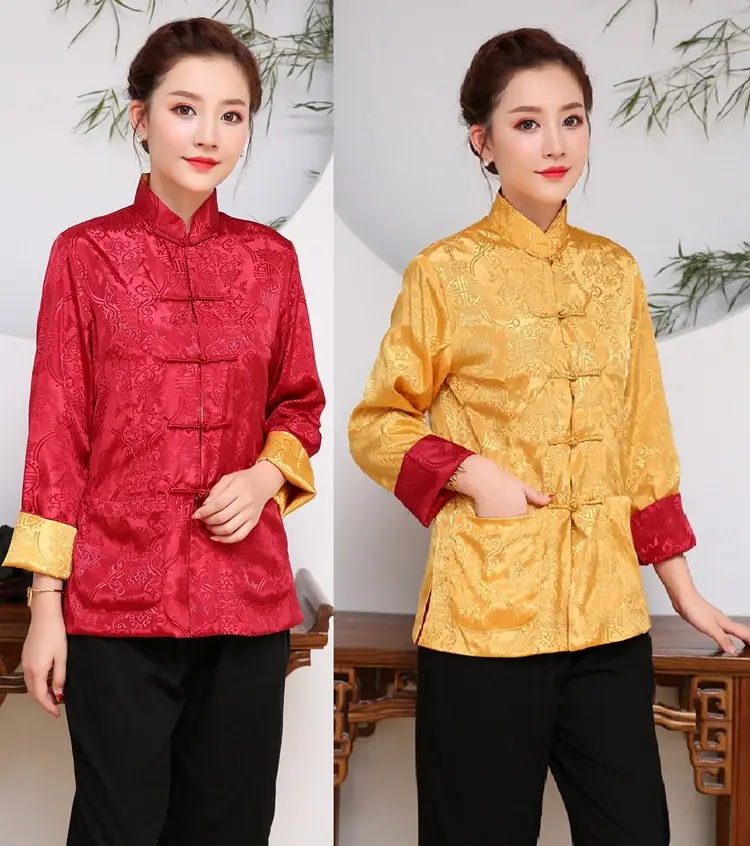 Men's Silk Long Sleeve Traditional Suit Black Gold — feature 16