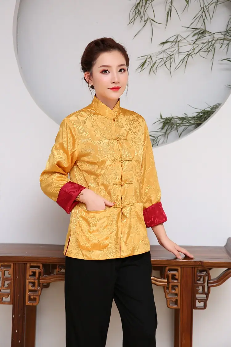 Men's Silk Long Sleeve Traditional Suit Black Gold — feature 24