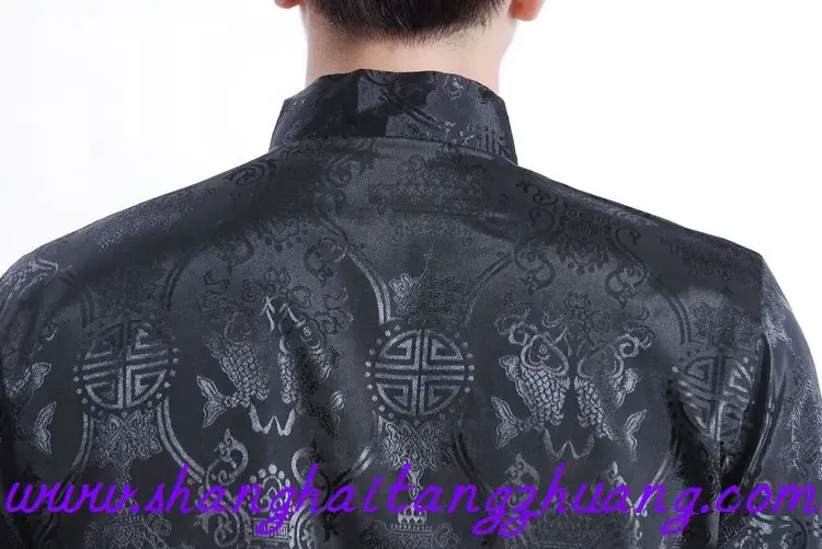 Men's Silk Long Sleeve Traditional Suit Black Gold — feature 5
