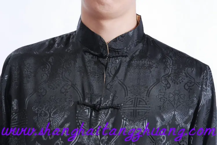 Men's Silk Long Sleeve Traditional Suit Black Gold — feature 6