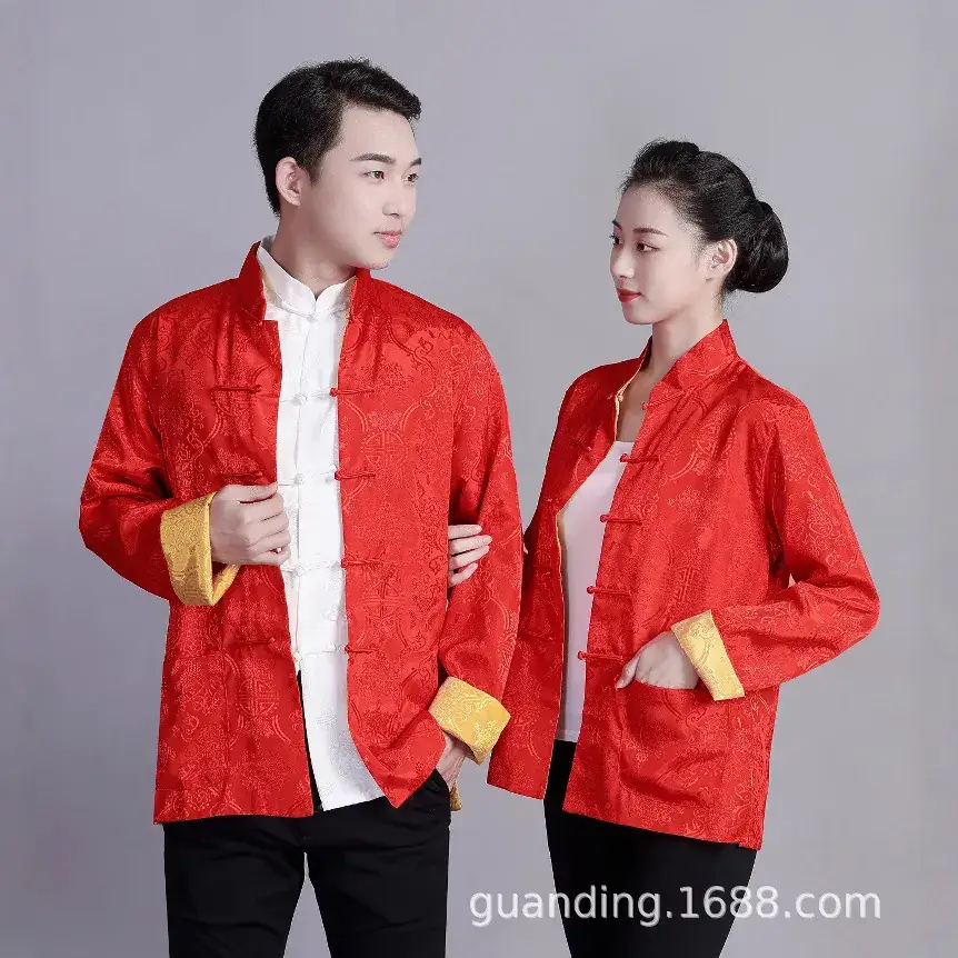 Men Chinese Silk Embroidered Jacket Blue Black Dual Color - Image 19