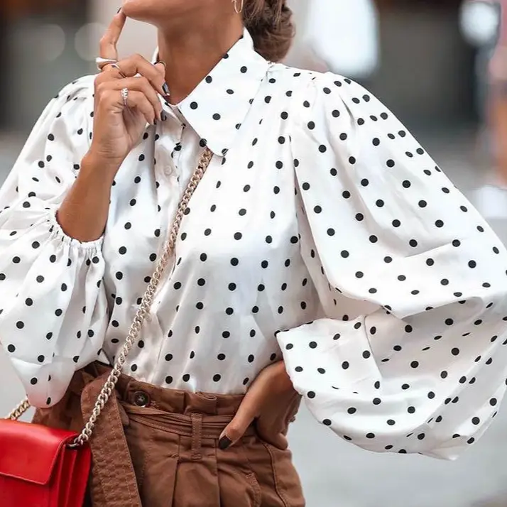 Women's Chiffon Lapel Shirt Polka Dot Loose Fit - Image 3