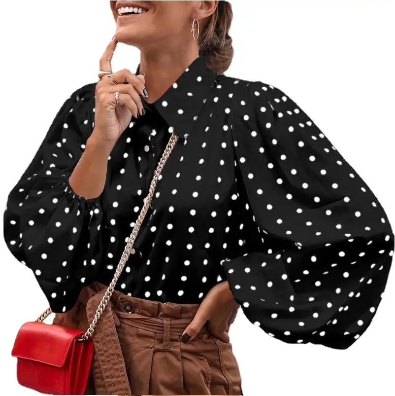 Women's Chiffon Lapel Shirt Polka Dot Loose Fit - Image 7