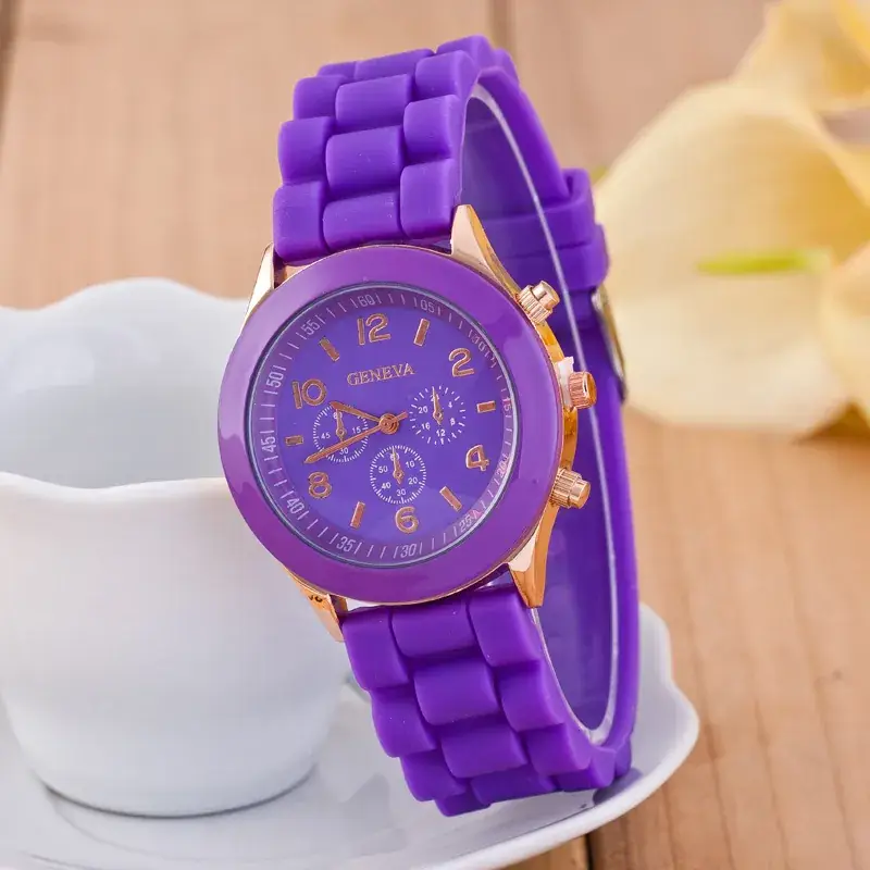 Orange Geneva 3-Eye Silicone Women's Watch - Image 4