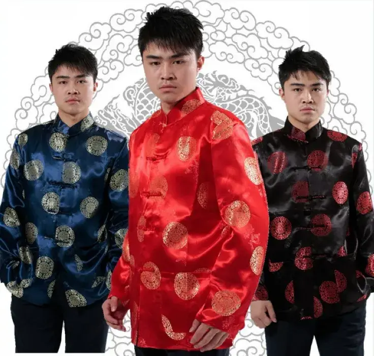 Men's Red Embroidered Tang Suit Coat Long Sleeve - Image 9