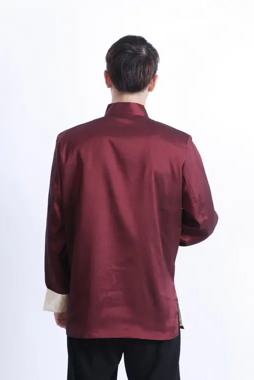 Men's Double Golden Dragon Chinese Tang Suit Silver Gray Long Sleeve — feature 16