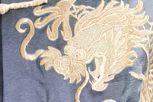 Men's Double Golden Dragon Chinese Tang Suit Silver Gray Long Sleeve — feature 9