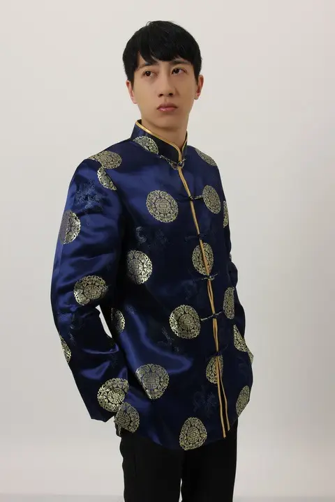 Men's Black Red Circular Chinese Tang Jacket