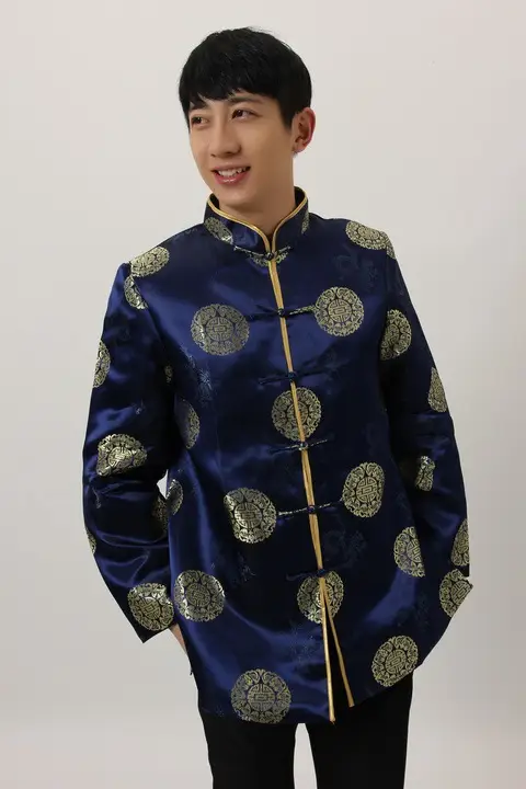 Men's Black Red Circular Chinese Tang Jacket — feature 1
