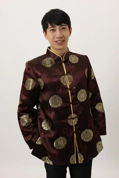 Men's Black Red Circular Chinese Tang Jacket — feature 10