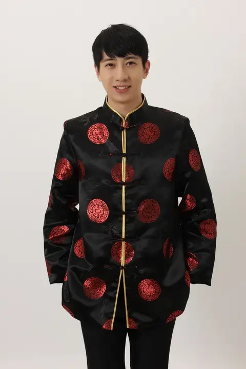 Men's Black Red Circular Chinese Tang Jacket — feature 16