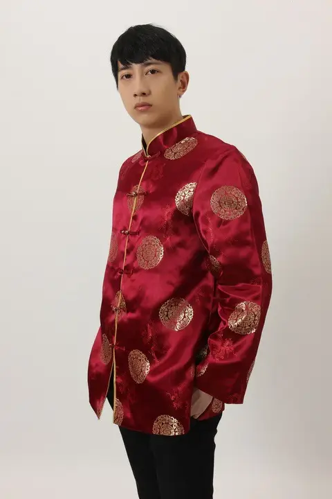 Men's Black Red Circular Chinese Tang Jacket — feature 20