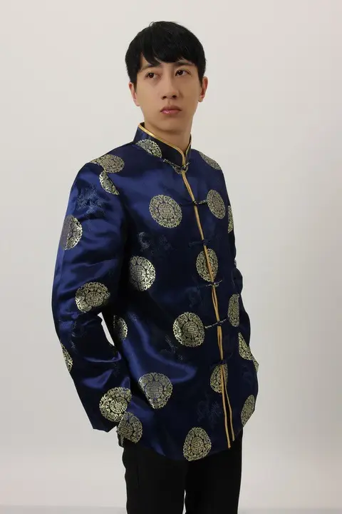 Men's Black Red Circular Chinese Tang Jacket — feature 3