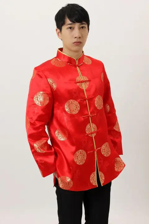 Men's Black Red Circular Chinese Tang Jacket — feature 6