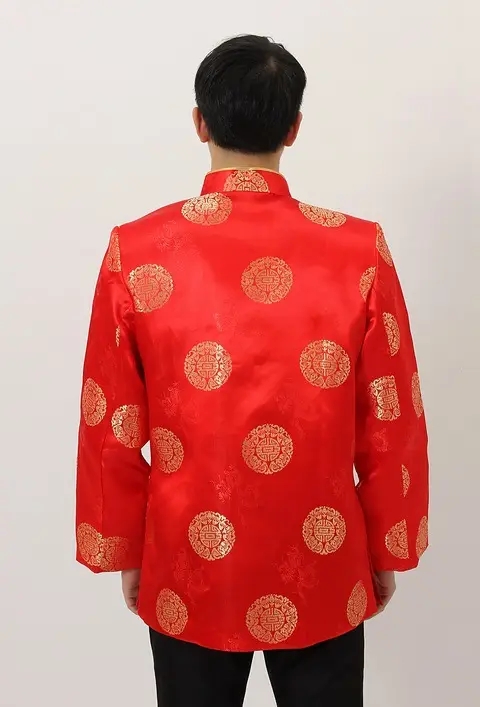 Men's Black Red Circular Chinese Tang Jacket — feature 7