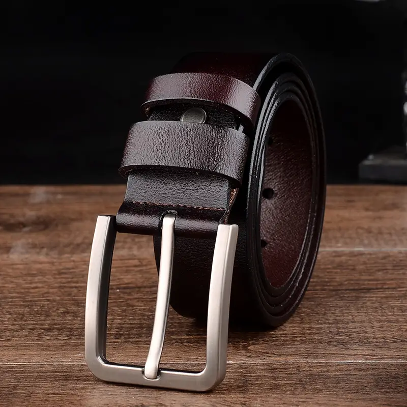 Men's Genuine Leather Belt with Silver Buckle - Image 3