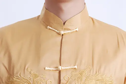 Men Embroidered Gold Dragon Coat Black Long Sleeve Chinese Tang Suit — feature 12