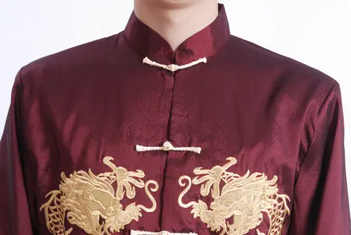 Men Embroidered Gold Dragon Coat Black Long Sleeve Chinese Tang Suit — feature 17