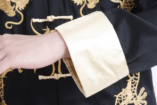 Men Embroidered Gold Dragon Coat Black Long Sleeve Chinese Tang Suit — feature 23