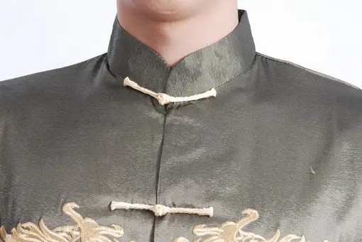 Men Embroidered Gold Dragon Coat Black Long Sleeve Chinese Tang Suit — feature 4