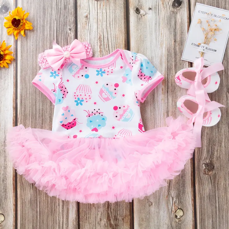 Pink Princess Baby Dress Set with Bow & Shoes - Image 7