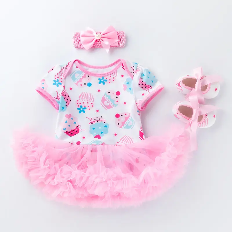 Pink Princess Baby Dress Set with Bow & Shoes