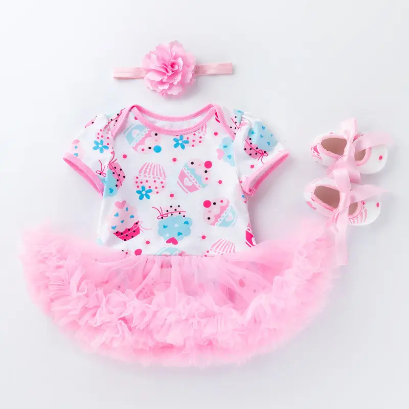 Pink Princess Baby Dress Set with Bow & Shoes - Image 2