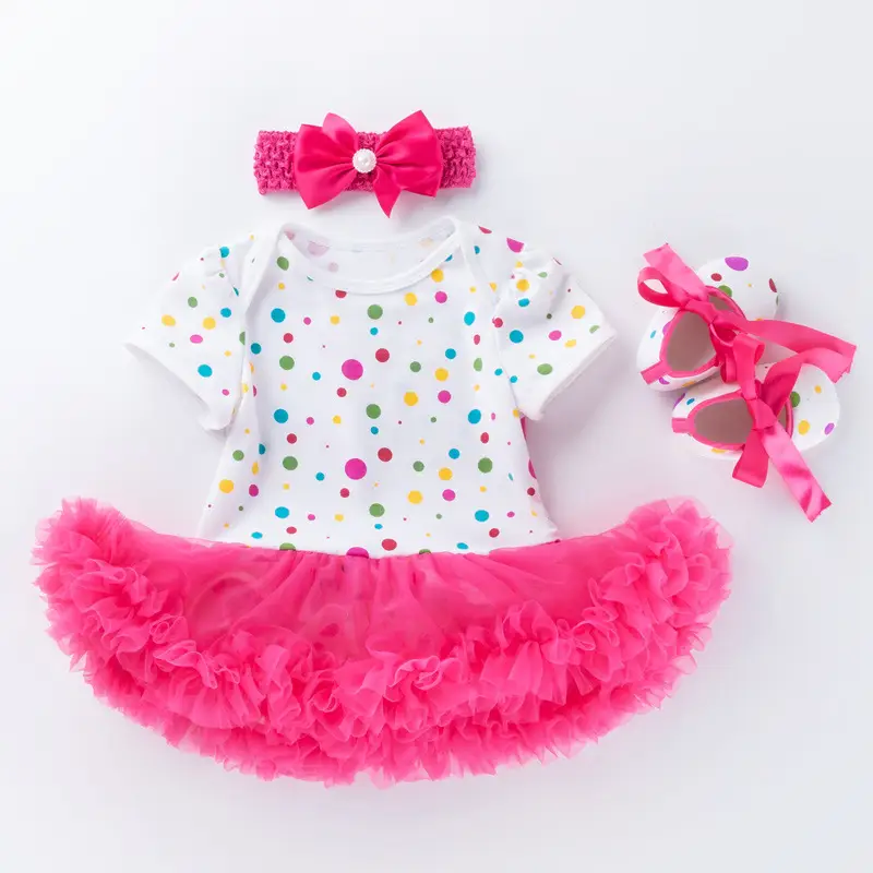 Pink Princess Baby Dress Set with Bow & Shoes - Image 3