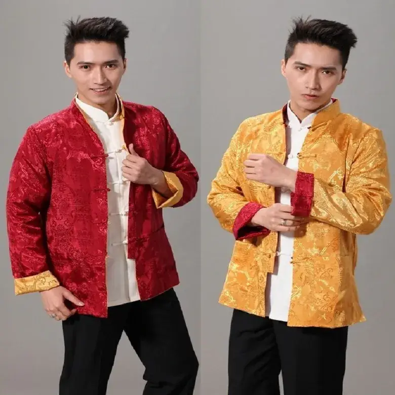 Men's Red & Gold Embroidered Silk Jacket Chinese Tang Suit - Image 4