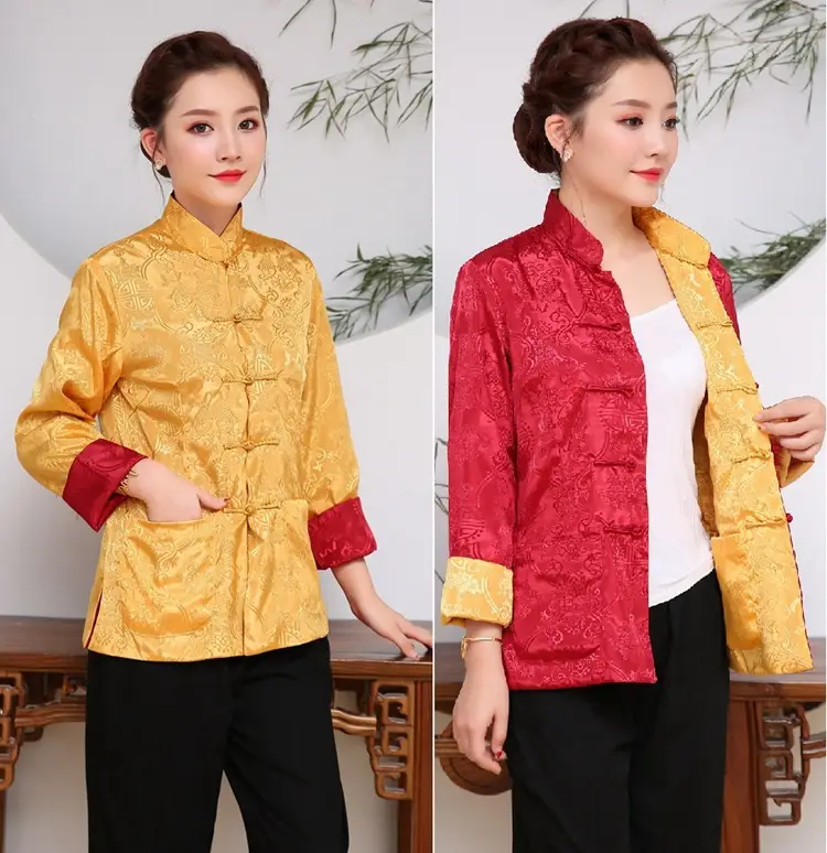 Tang-style Chinese Red Gold Long Sleeve Jacket — feature 29