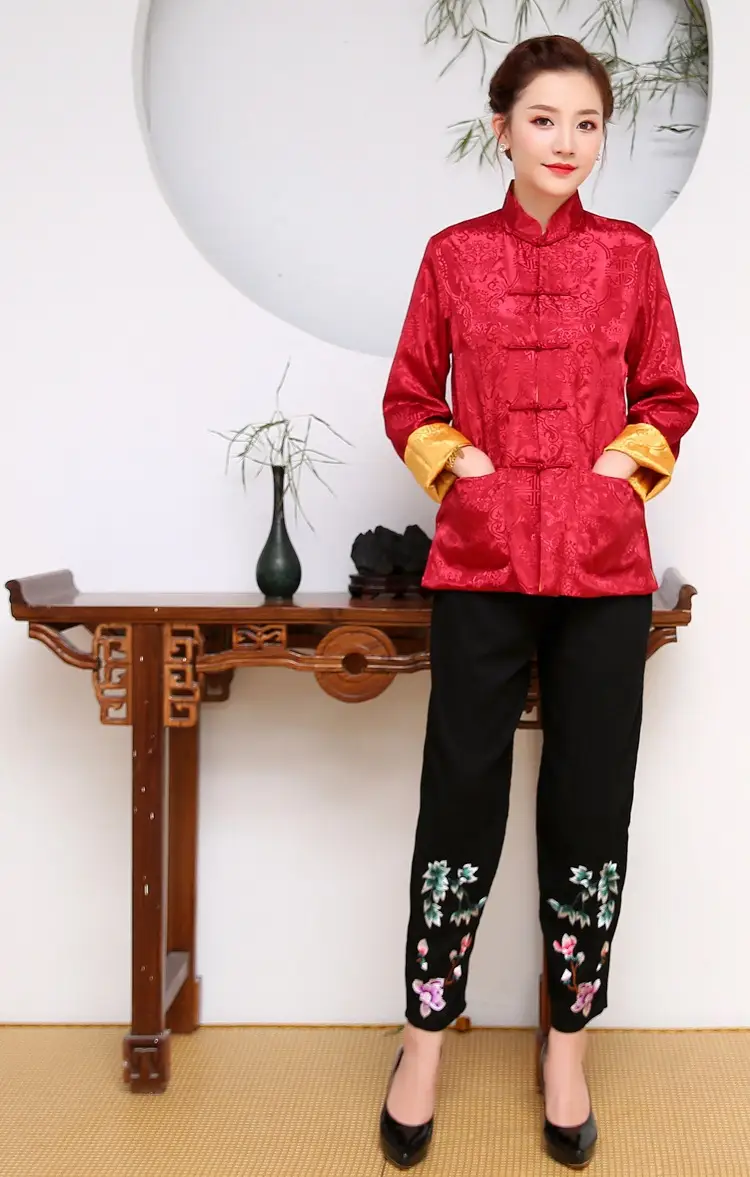 Tang-style Chinese Red Gold Long Sleeve Jacket — feature 31