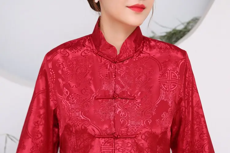 Tang-style Chinese Red Gold Long Sleeve Jacket — feature 32