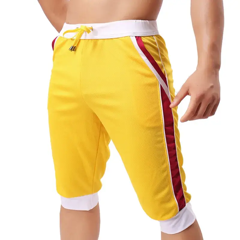 Men's Black Yellow Sports Capri Pants Mid Waist Casual Outdoor - Image 2