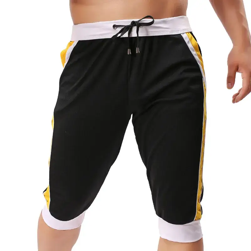 Men's Black Yellow Sports Capri Pants Mid Waist Casual Outdoor - Image 4