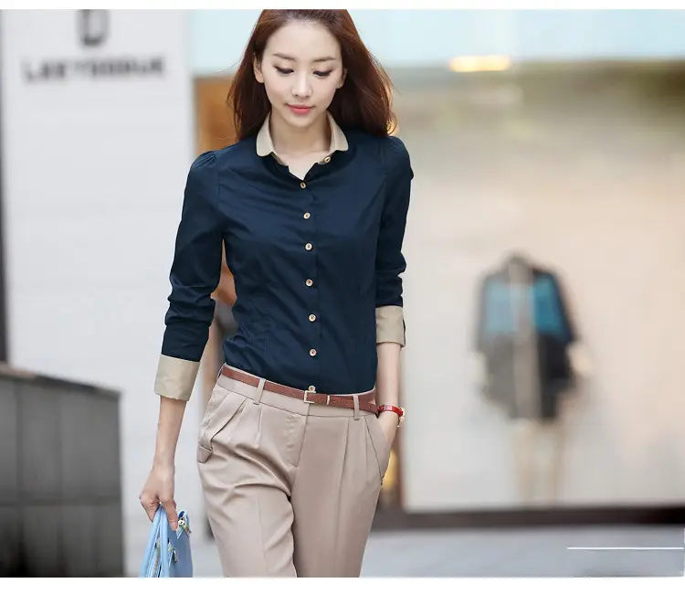 2025 Blue Long Sleeve Women's Shirt Large Size Korean Style - Image 7