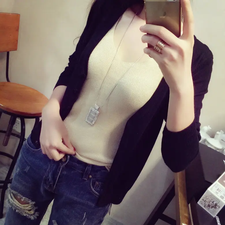 Women's Navy Knitted V-Neck Cardigan Large - Image 16