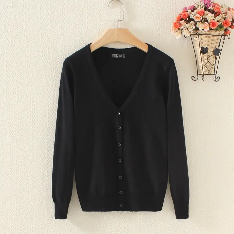 Women's Navy Knitted V-Neck Cardigan Large - Image 3