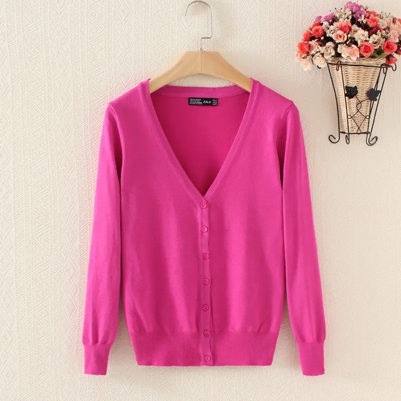 Women's Navy Knitted V-Neck Cardigan Large - Image 5