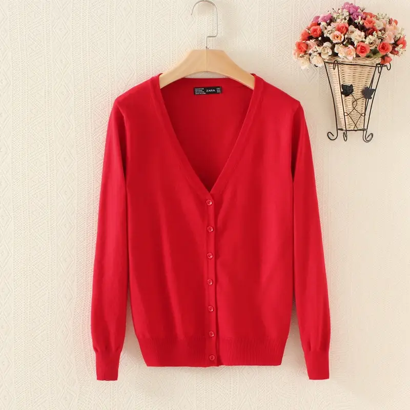 Women's Navy Knitted V-Neck Cardigan Large - Image 6