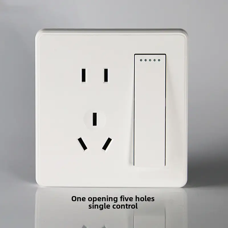 Household Concealed One-Open Double-Control Five-Hole Socket Panel Wholesale 86 Type One-Open Double-Link Wall Switch Energy-Saving