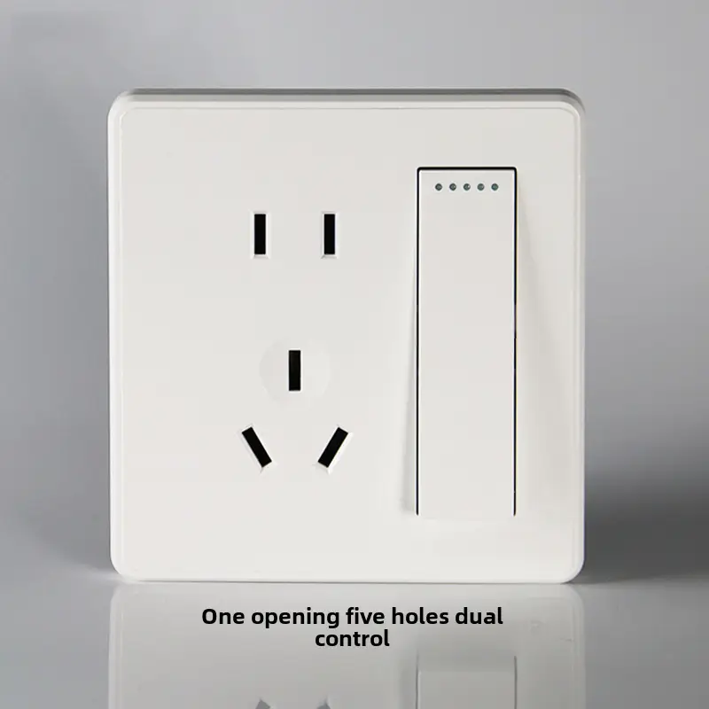 Household Concealed One-Open Double-Control Five-Hole Socket Panel Wholesale 86 Type One-Open Double-Link Wall Switch Energy-Saving