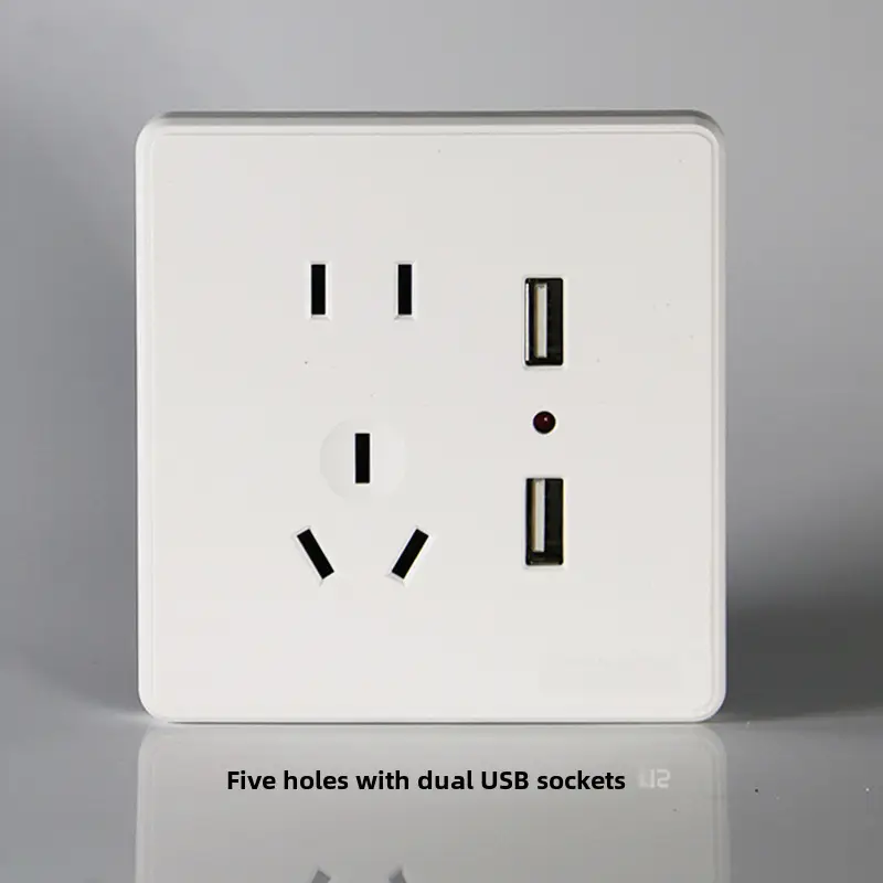 Household Concealed One-Open Double-Control Five-Hole Socket Panel Wholesale 86 Type One-Open Double-Link Wall Switch Energy-Saving