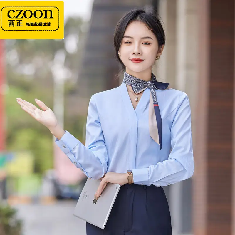 Women Long Sleeve Shirt Set Light Blue Tooling Sales