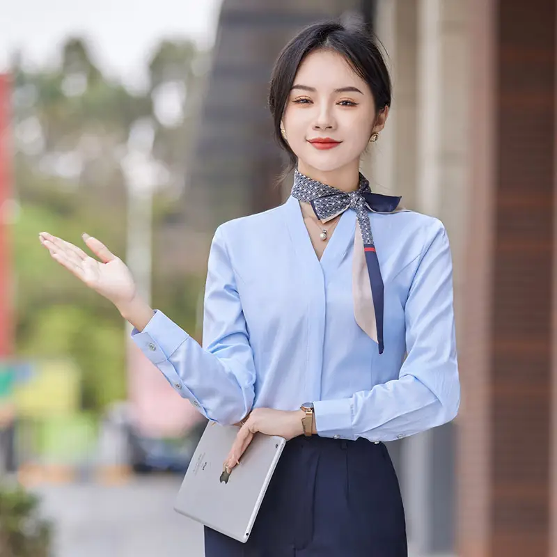Women Long Sleeve Shirt Set Light Blue Tooling Sales
