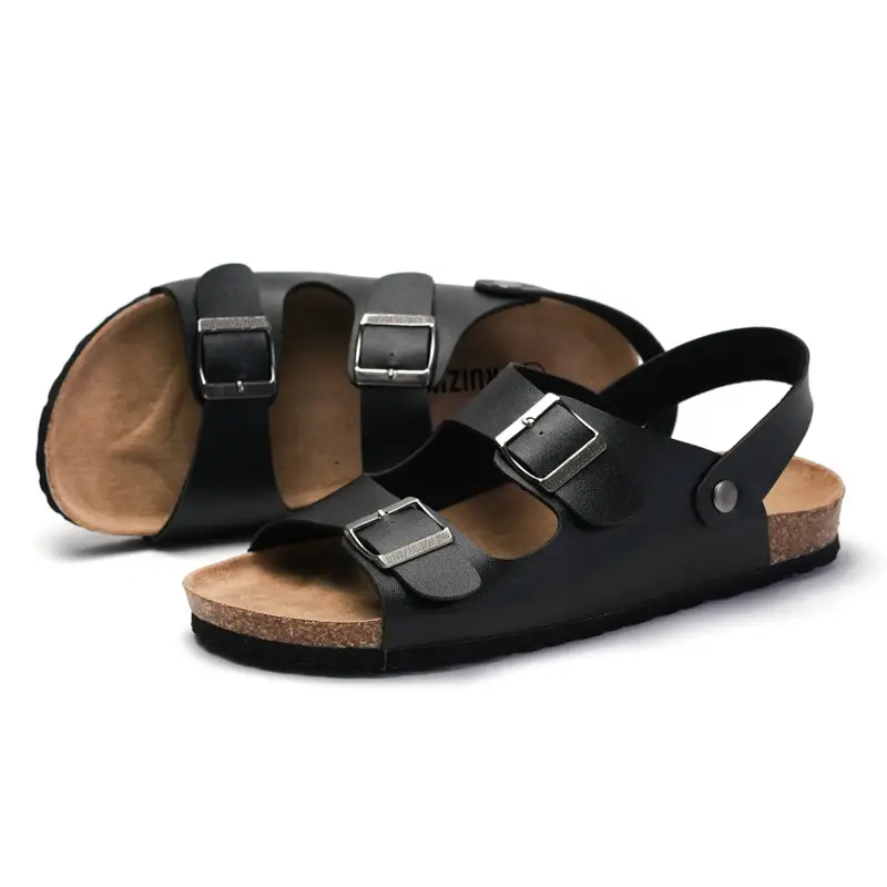 Men's Black Cork Strap Sandals Summer