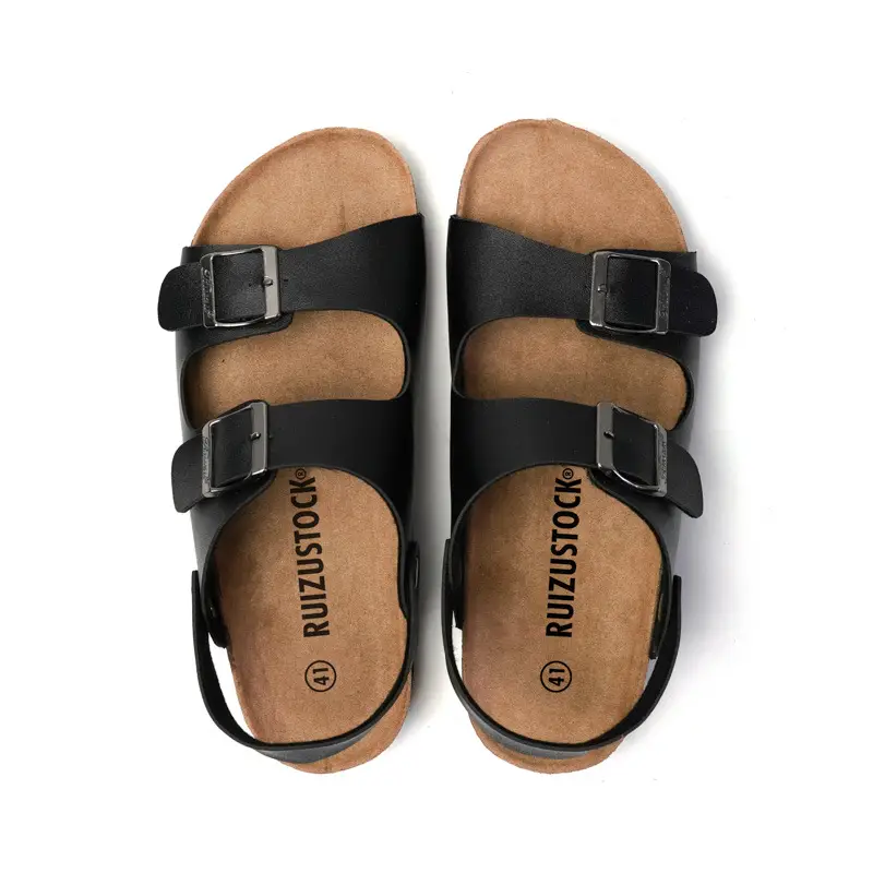 Men's Black Cork Strap Sandals Summer