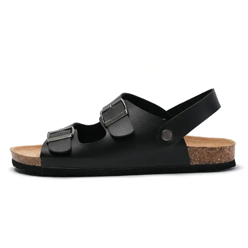 Men's Black Cork Strap Sandals Summer