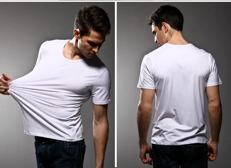 Men V-Neck Lycra T-Shirt Black White
